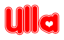 The image is a clipart featuring the word Ulla written in a stylized font with a heart shape replacing inserted into the center of each letter. The color scheme of the text and hearts is red with a light outline.