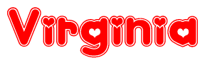 The image displays the word Virginia written in a stylized red font with hearts inside the letters.