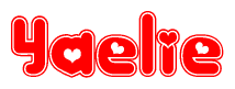 The image displays the word Yaelie written in a stylized red font with hearts inside the letters.