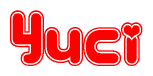 The image displays the word Yuci written in a stylized red font with hearts inside the letters.