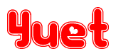 The image displays the word Yuet written in a stylized red font with hearts inside the letters.