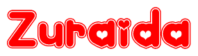 The image is a clipart featuring the word Zuraida written in a stylized font with a heart shape replacing inserted into the center of each letter. The color scheme of the text and hearts is red with a light outline.