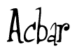 The image contains the word 'Acbar' written in a cursive, stylized font.