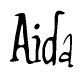 The image contains the word 'Aida' written in a cursive, stylized font.