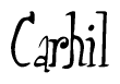 The image contains the word 'Carhil' written in a cursive, stylized font.