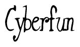The image contains the word 'Cyberfun' written in a cursive, stylized font.