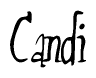 The image contains the word 'Candi' written in a cursive, stylized font.