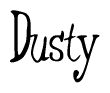 The image is of the word Dusty stylized in a cursive script.