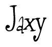 The image is of the word Jaxy stylized in a cursive script.
