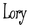 The image is of the word Lory stylized in a cursive script.