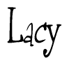 The image is a stylized text or script that reads 'Lacy' in a cursive or calligraphic font.