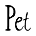 The image is a stylized text or script that reads 'Pet' in a cursive or calligraphic font.