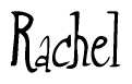 The image is a stylized text or script that reads 'Rachel' in a cursive or calligraphic font.