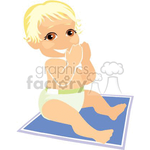 A Happy Baby Sitting on a Blue Blanket Clapping clipart. Commercial use image # 369218