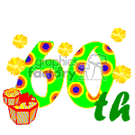 The clipart image features the number 60th decorated with colorful patterns and surrounded by flowers. There is also a small image of a gift basket with a bow on the lower left side. 