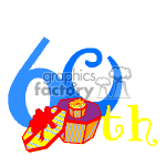 The clipart image depicts the number 60th in a large blue font with a celebratory design indicating a 60th birthday or anniversary. Alongside the number, there's a red and yellow present or gift with a bow.