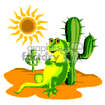 clipart - Lizard sitting by a cactus..