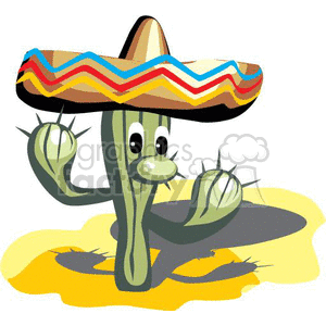 Funny cactus wearing a sombrero clipart.