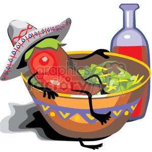 Chili pepper resting in a salad bowl clipart.