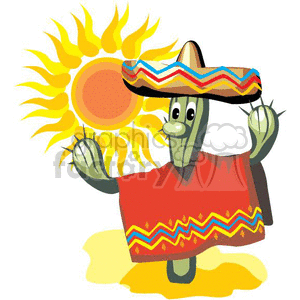 cartoon cactus in the sun wearing a poncho clipart.
