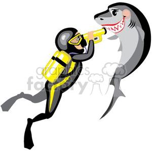 scuba diver filming a shark clipart. Commercial use image # 369893