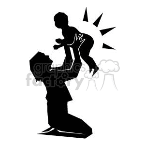 Black and White Mother holding her Baby up in the air clipart.