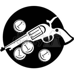 A Black and White Single Gun with Coins Surrounding it clipart. Commercial use image # 371908