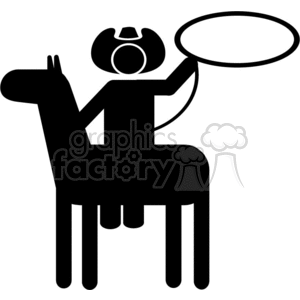 Black and White Cowboy on a Horse Roping clipart.