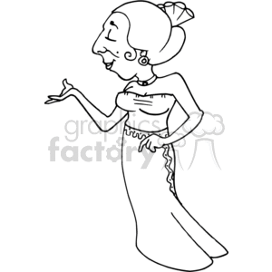 black and white image of woman in dress clipart. Commercial use image # 372078