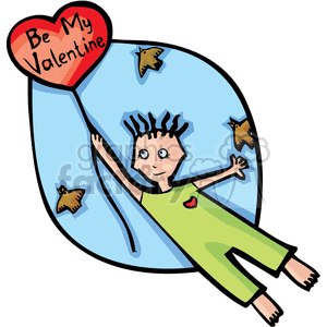 Little kid floating away with a heart balloon. clipart.