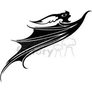 Black and white evil looking bat, side profile, mid-flight clipart. Commercial use image # 372970