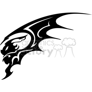 Black and white evil looking bat, side profile silhouette