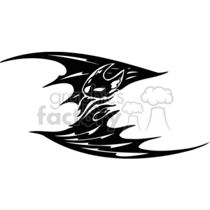 Black and white scary bat flying sideways through air clipart. Commercial use image # 373005