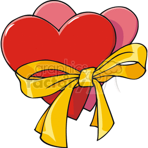 Two hearts held together by a yellow ribbon.