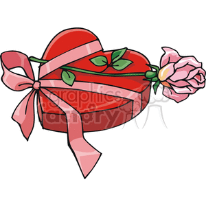 a Box of Chocolates With a Pink Ribbon and A Single Rose clipart.