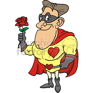 Valentines hero holding a rose clipart.
