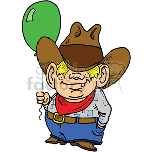 Small cowboy child holding a green balloon