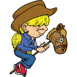 A little cowgirl riding a pogo horse clipart. Royalty-free image # 373495