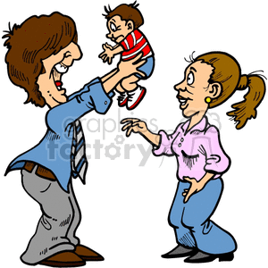 Father holding his newborn child clipart.