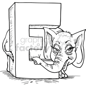 White letter E with an elephant clipart. Commercial use image # 373545