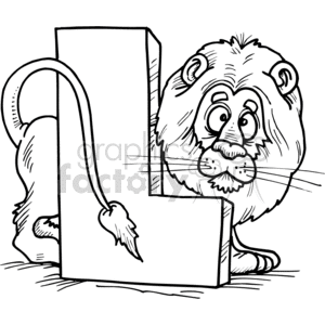black+white vector alphabet alphabets cartoon funny letter letters lion lions l