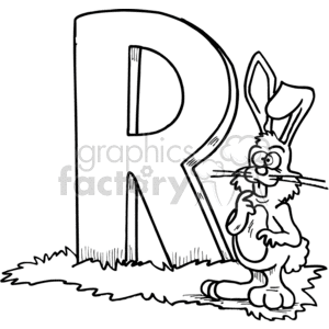 black white vector alphabet alphabets cartoon funny letter letters rabbit rabbits bunny bunnies r