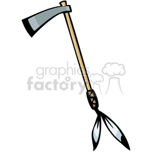 An Indian Tomahawk with Grey Feathers on the End clipart.