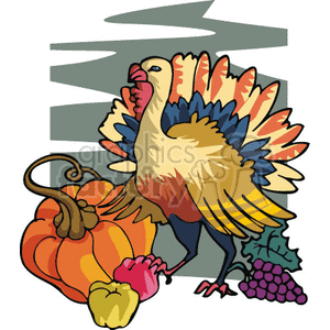 Turkey standing with a pumpkin clipart. Commercial use image # 145654