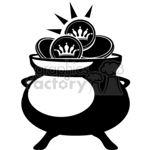 A Black and White Pot of Royalty Coins clipart.