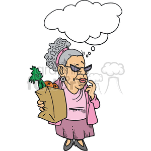 funny comical humor character characters people cartoon cartoons activities vector woman shopping shop groceries food vegetables fruit lady grandma caricature senior daydream