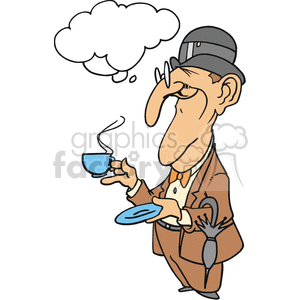 funny comical humor character characters people cartoon cartoons activities vector man guy tea coffee+cup umbrella caricature British gentleman having+tea guy