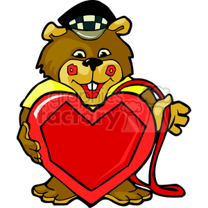A Brown Bear Wearing a Taxi Hat Holding a Big Red Heart clipart. Royalty-free image # 145741