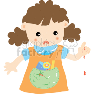 clipart - Girl with a cut finger.