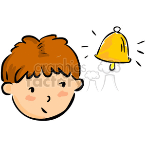 A Boys Face looking at a Golden School Bell